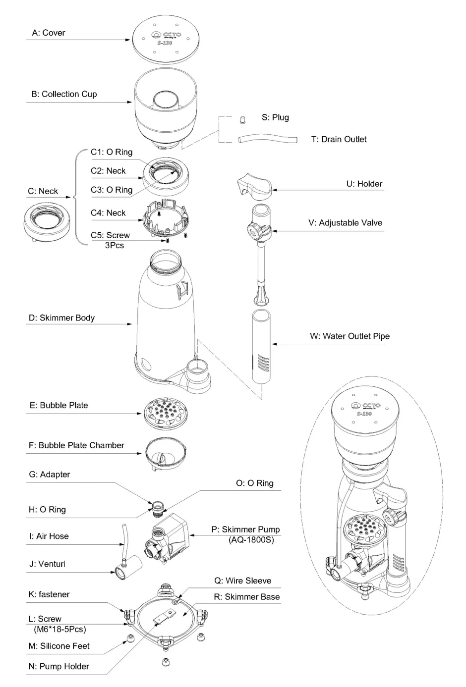 Skimmer Essence 130 bomba AQ-1800S hasta 800 L - Imagen 2