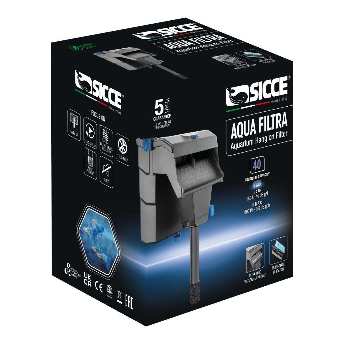 Aqua Filtra Sicce - Filtro de Mochila y Filtro Cascada para Acuario - Imagen 2